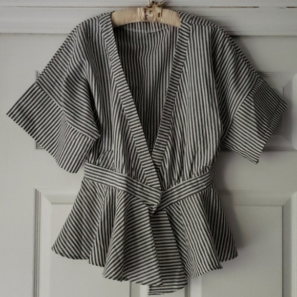 none specified Tops - peplum hem open kimono blouse